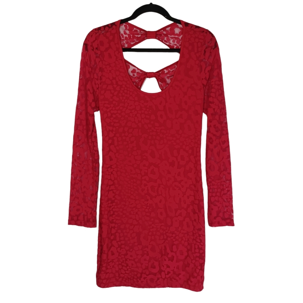 FREDERICKS OF HOLLYWOOD Red Leopard Bow Tie Open Back Bodycon Dress X-Large